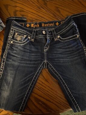 Rock Revival Women's Dark Indigo Skinny Jeans with White Stitch Accents